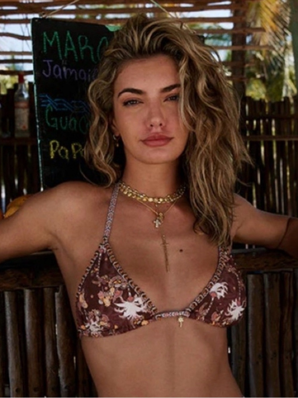 Bydee Brown Floral Triangle Bikini Top - Women Swim